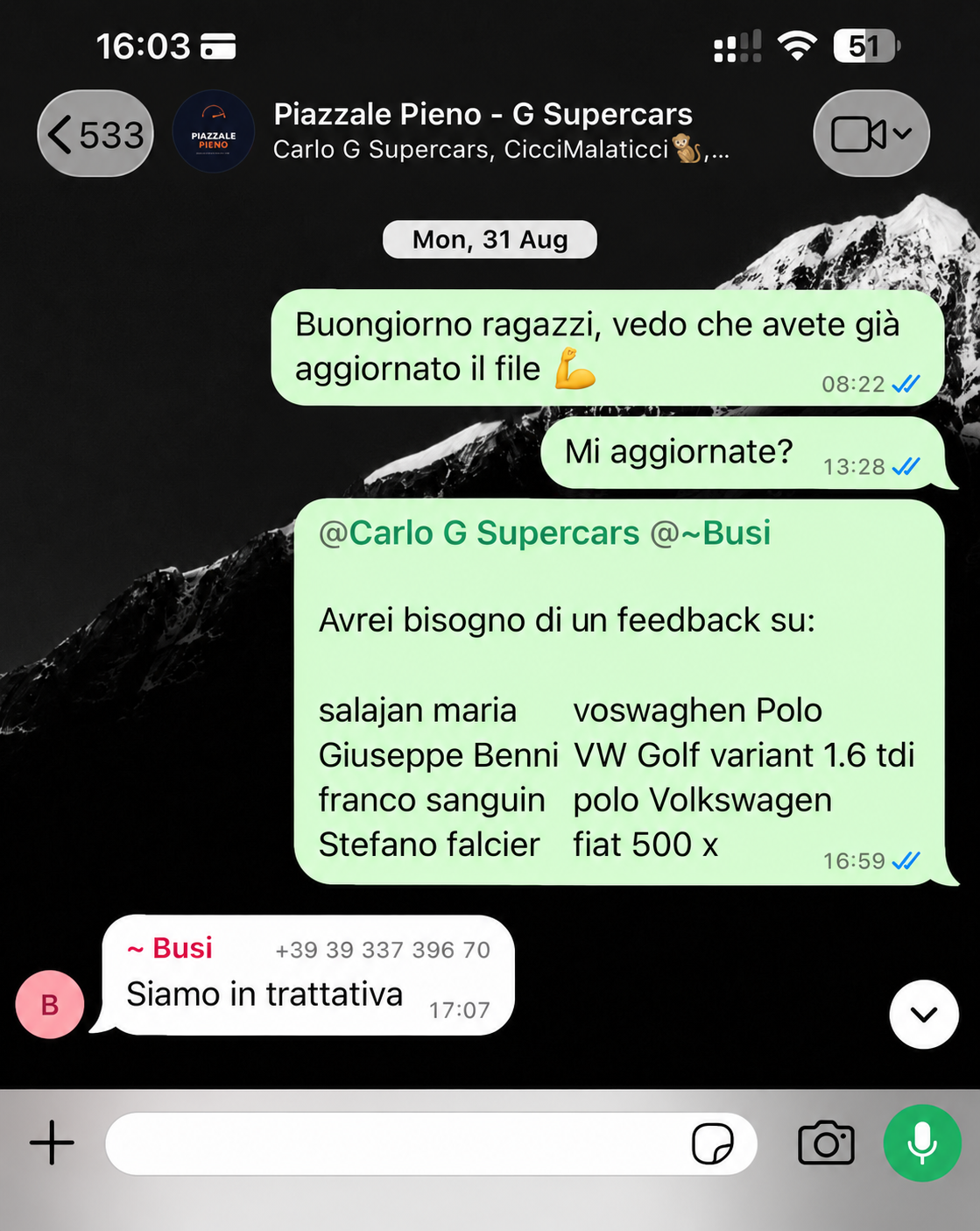 Risultato cliente Piazzale Pieno